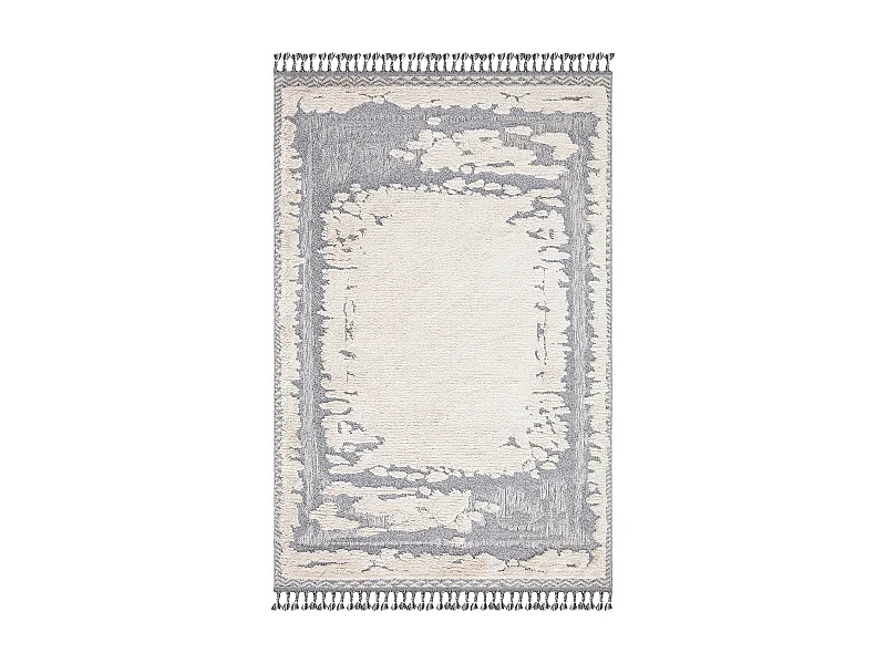 Tapis Boho Chic à franges tressées Crème/Gris/Bleu 200x290cm