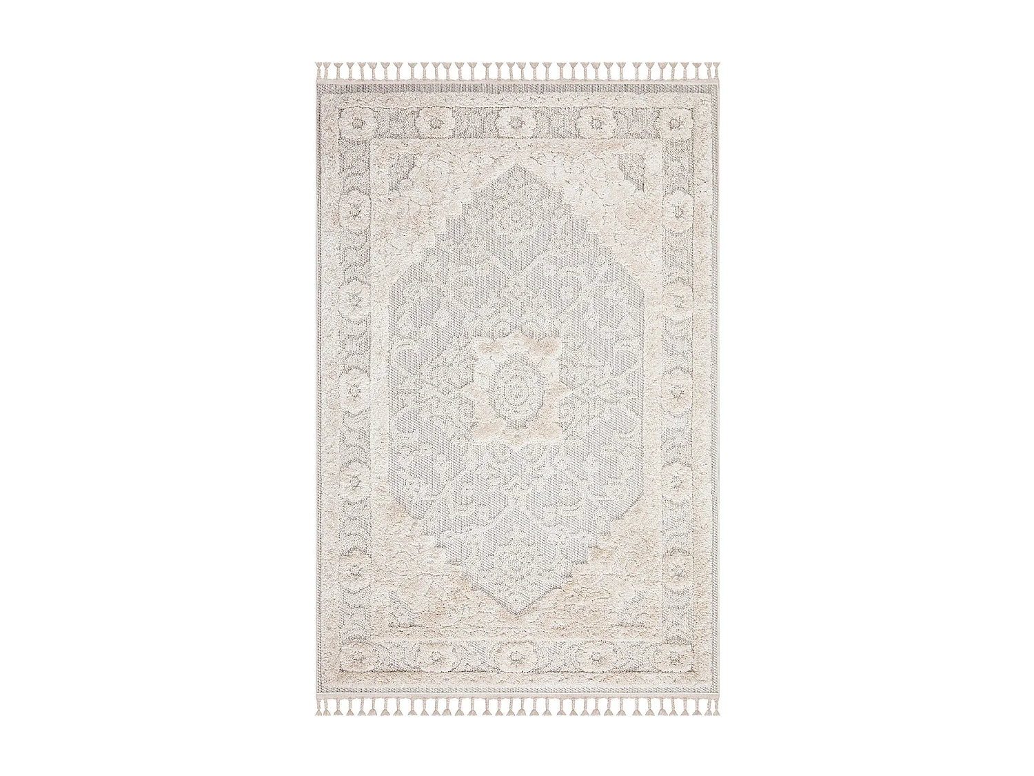 Tapis Boho Chic à franges tressées Crème 140x200cm