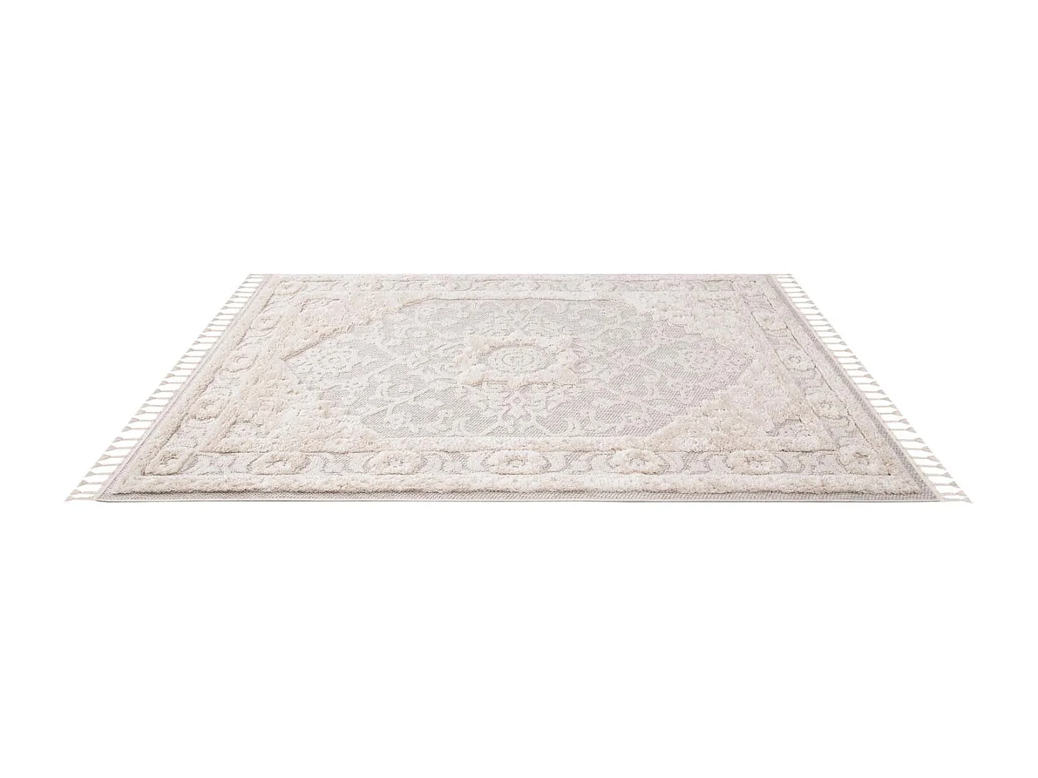 Tapis Boho Chic à franges tressées Crème 140x200cm