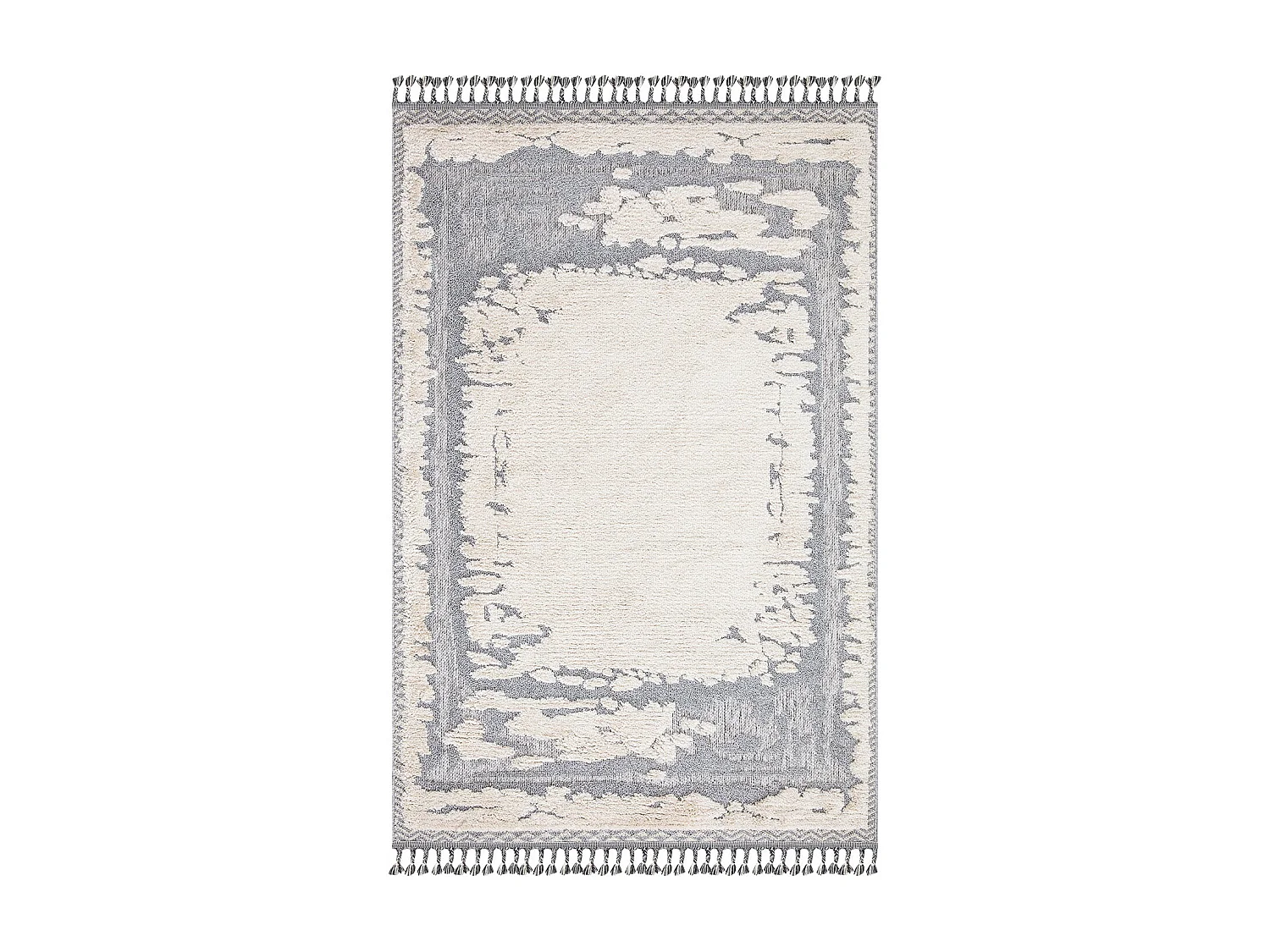 Tapis Boho Chic à franges tressées Crème/Gris/Bleu 140x200cm