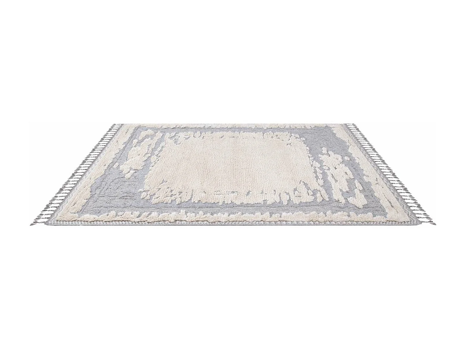 Tapis Boho Chic à franges tressées Crème/Gris/Bleu 160x230cm