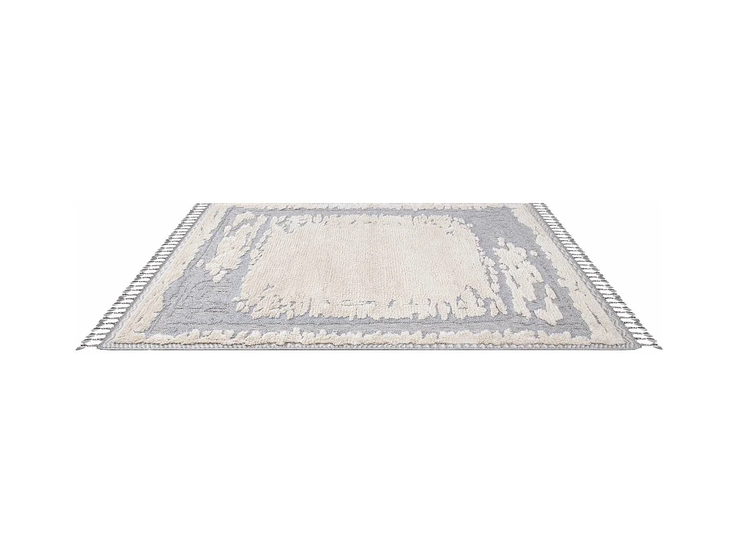 Tapis Boho Chic à franges tressées Crème/Gris/Bleu 160x230cm