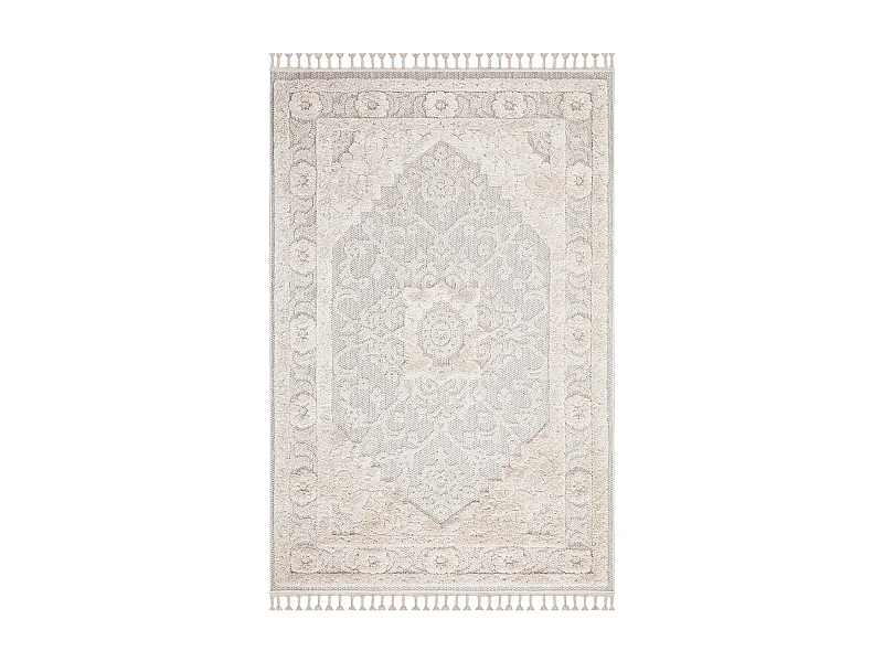 Tapis Boho Chic à franges tressées Crème 160x230cm