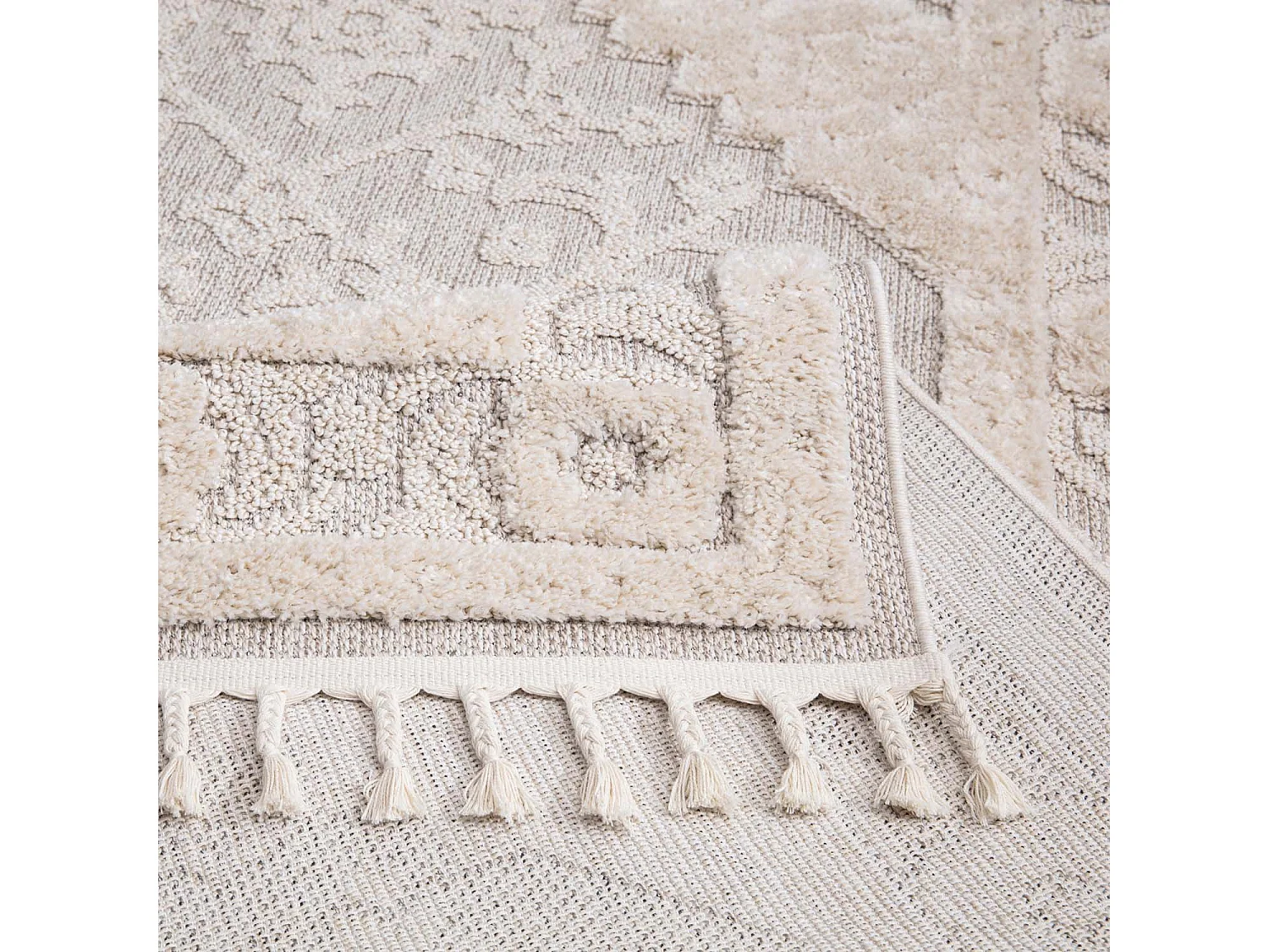 Tapis Boho Chic à franges tressées Crème 160x230cm