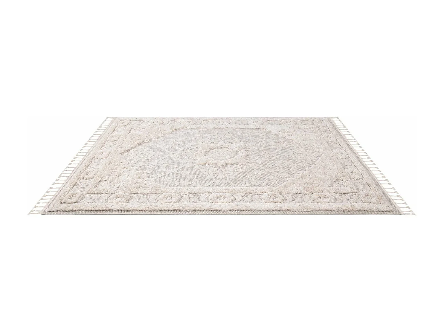 Tapis Boho Chic à franges tressées Crème 160x230cm