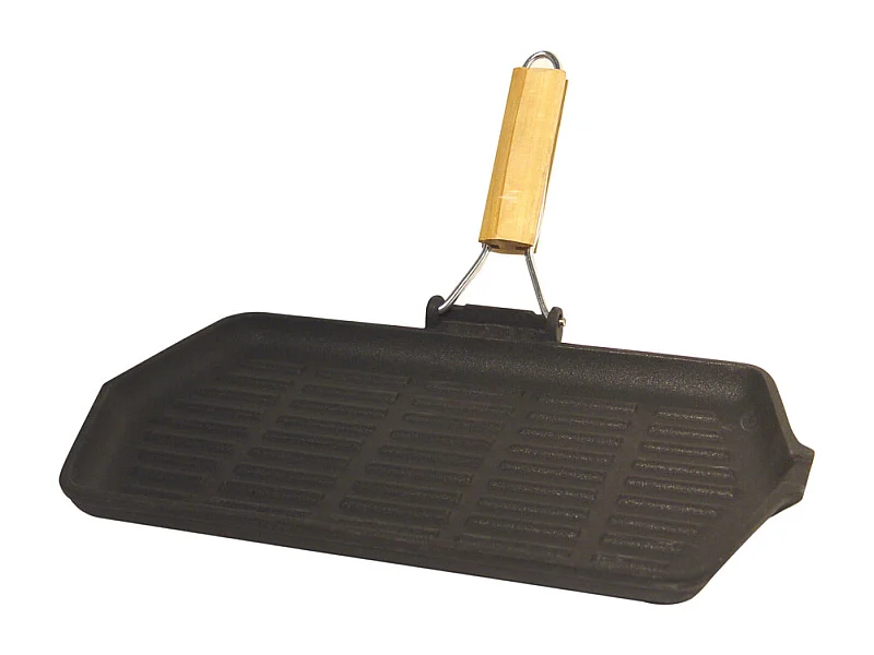 Grill rectangulaire fonte 33,5 x 19,5 cm - manche rétractable