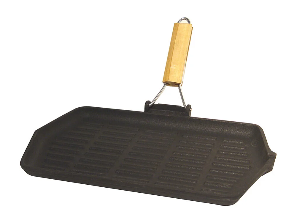 Grill rectangulaire fonte 33,5 x 19,5 cm - manche rétractable