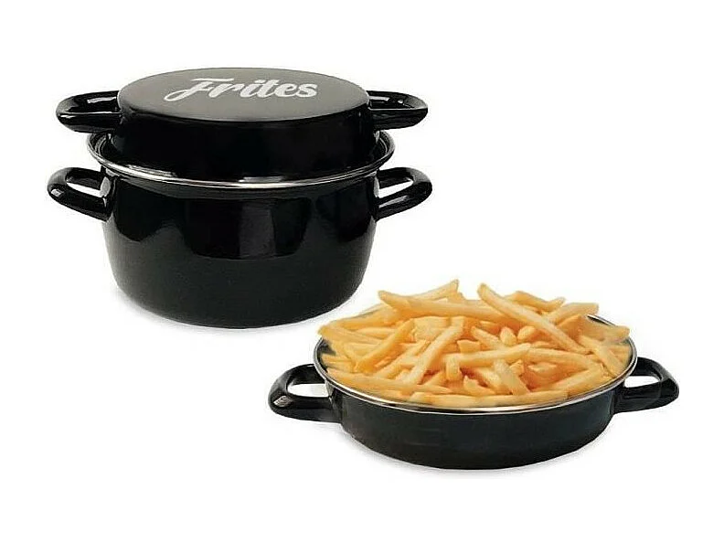 26 cm schwarze EmailleFritteuse mit Korb und Glasdeckel