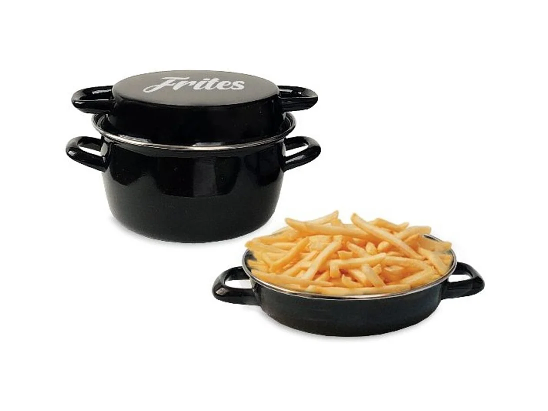 26 cm schwarze EmailleFritteuse mit Korb und Glasdeckel