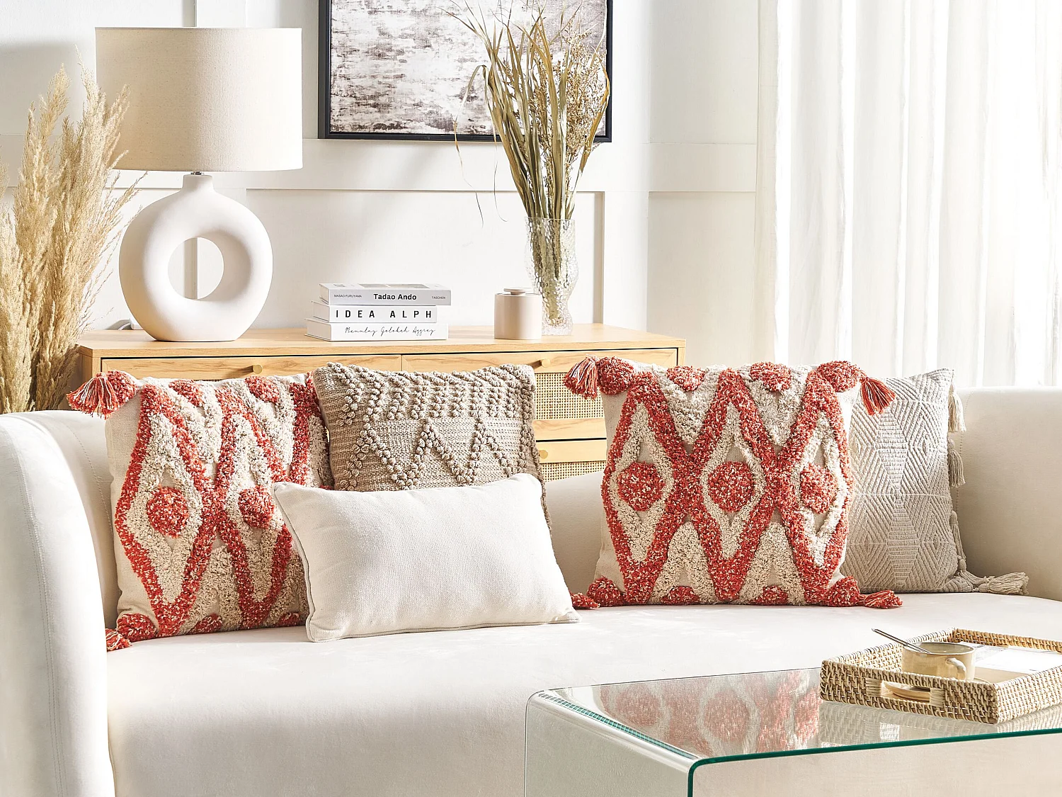 Coussin HICKORY Coton 45 x 45 cm Orange Motif géométrique