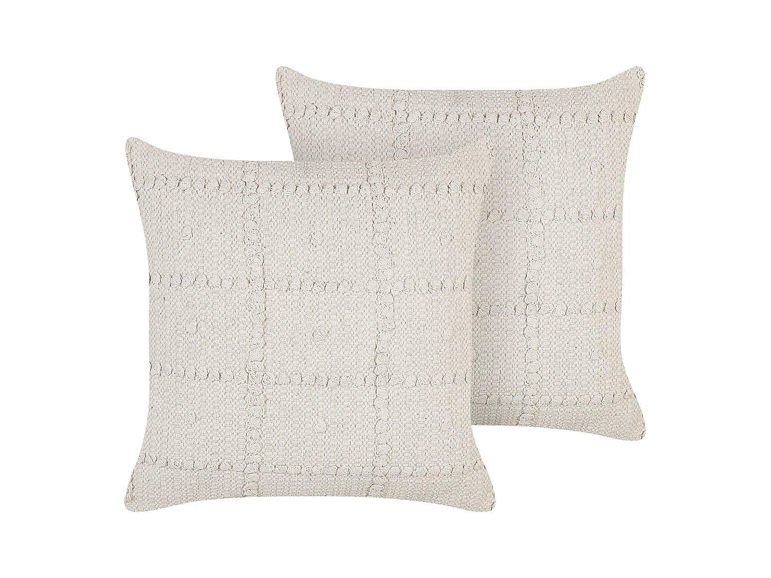 Set aus 2 dekorativen und modernen Boho Kissen Baumwolle 45 x 45 cm Beige Ixora