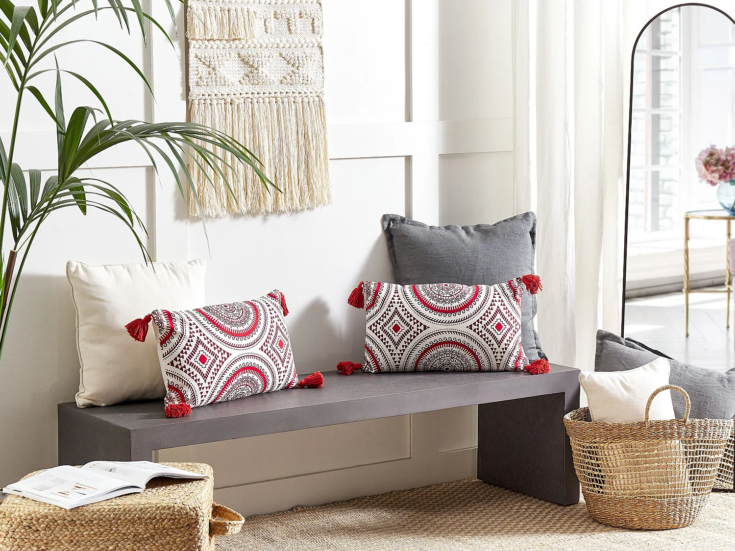 Lot de 2 coussins décoratifs ANTHEMIS Coton 30 x 50 cm Rouge Motif oriental