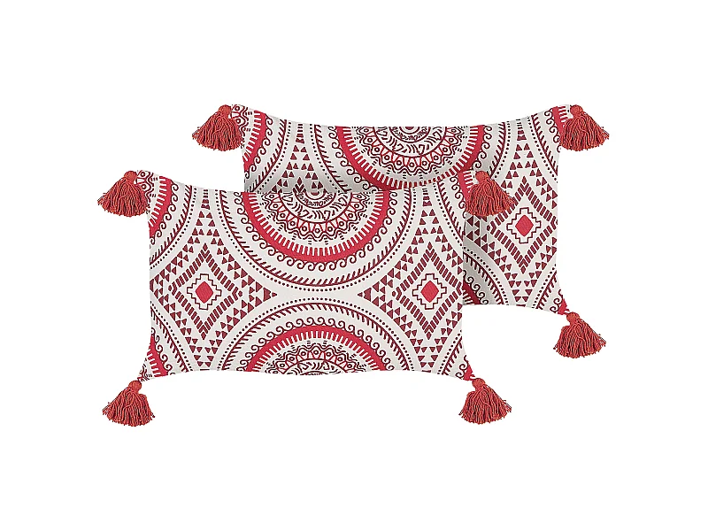 Lot de 2 coussins décoratifs ANTHEMIS Coton 30 x 50 cm Rouge Motif oriental