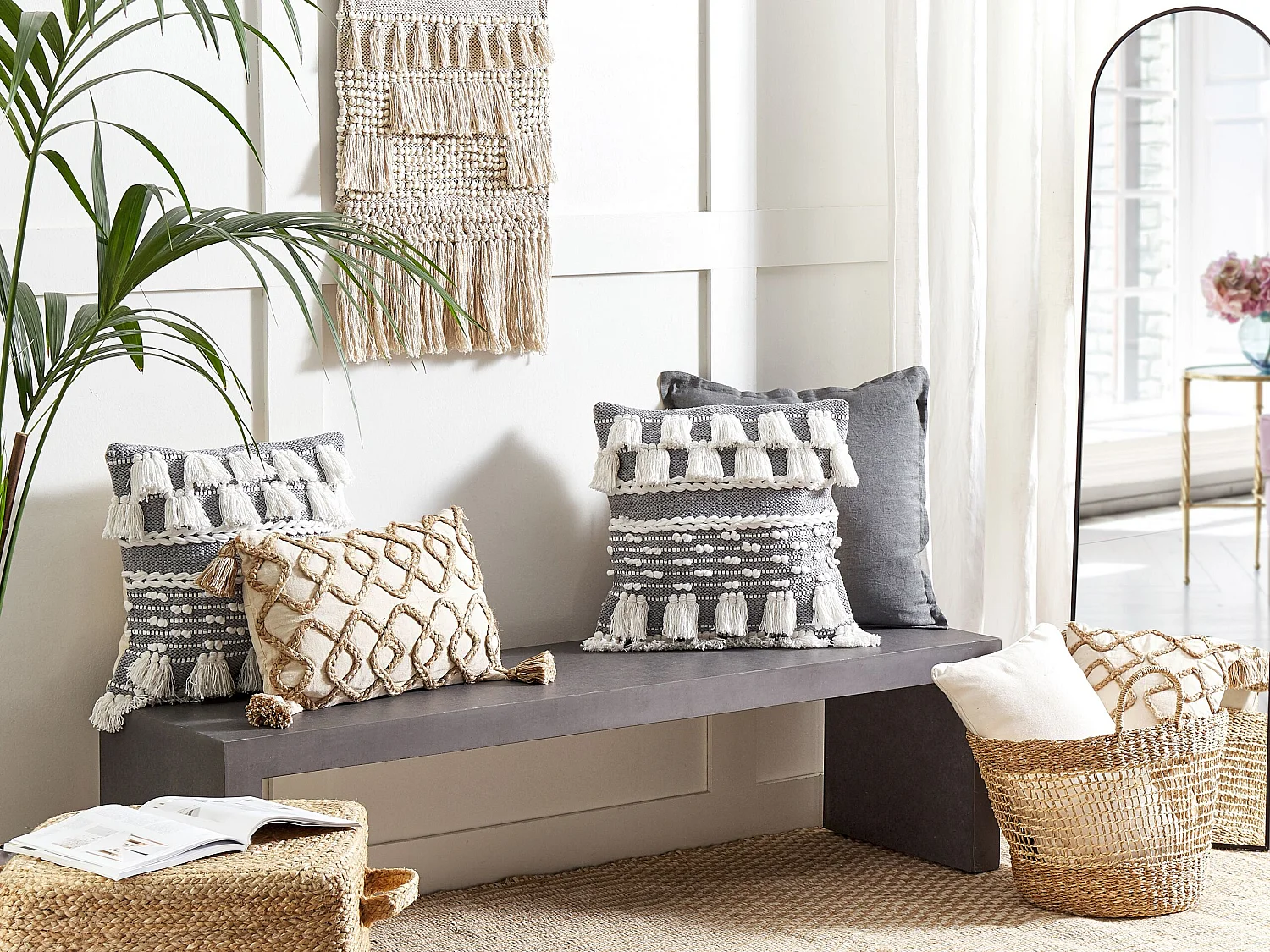 Dekokissen 2er Set mit Füllung Muster Baumwolle grau / weiß 45 x 45 cm Brahea