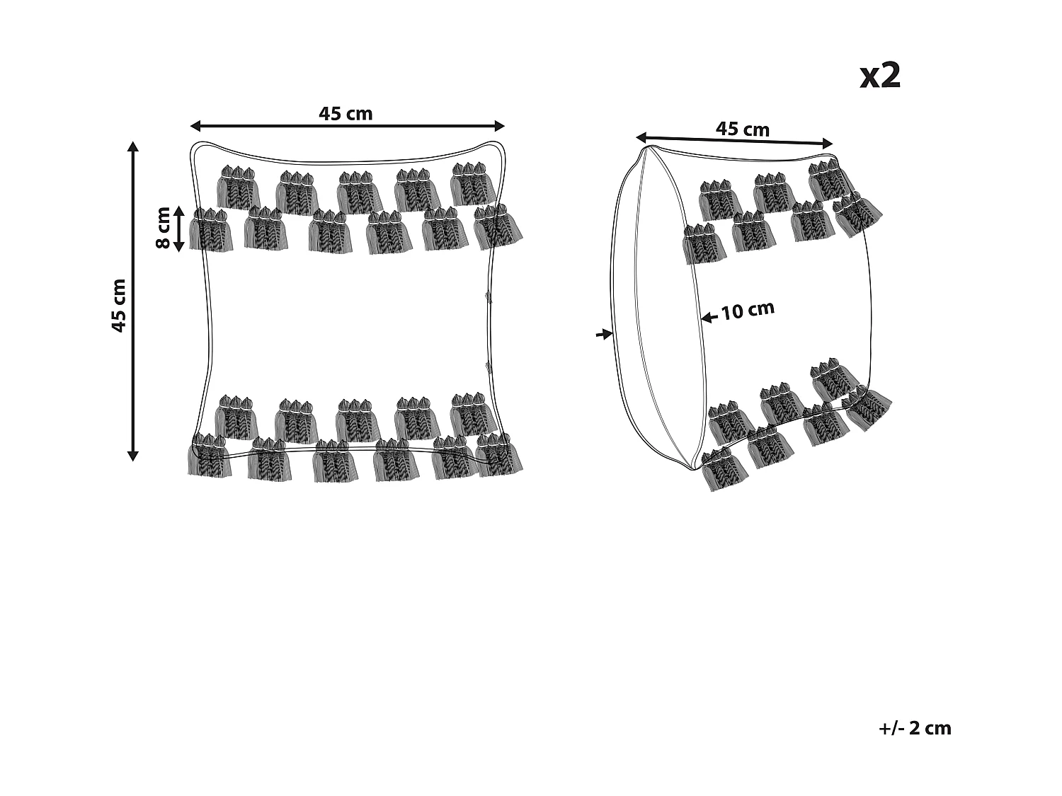 Dekokissen 2er Set mit Füllung Muster Baumwolle grau / weiß 45 x 45 cm Brahea