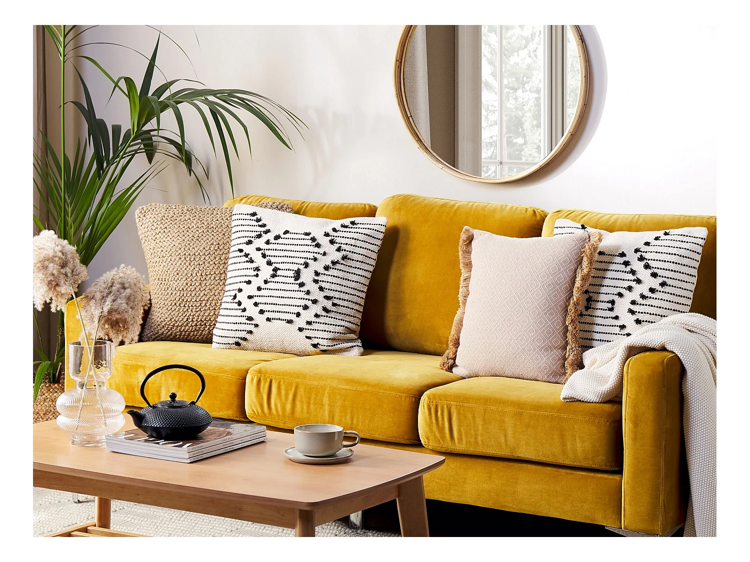 Set van 2 decoratieve kussens MYRTUS Katoen 45 x 45 cm Beige Geometrisch patroon