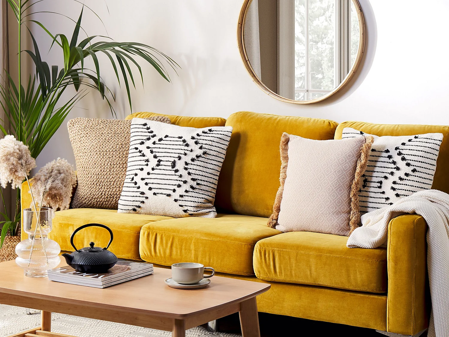 Lot de 2 coussins décoratifs MYRTUS Coton 45 x 45 cm Beige Motif géométrique