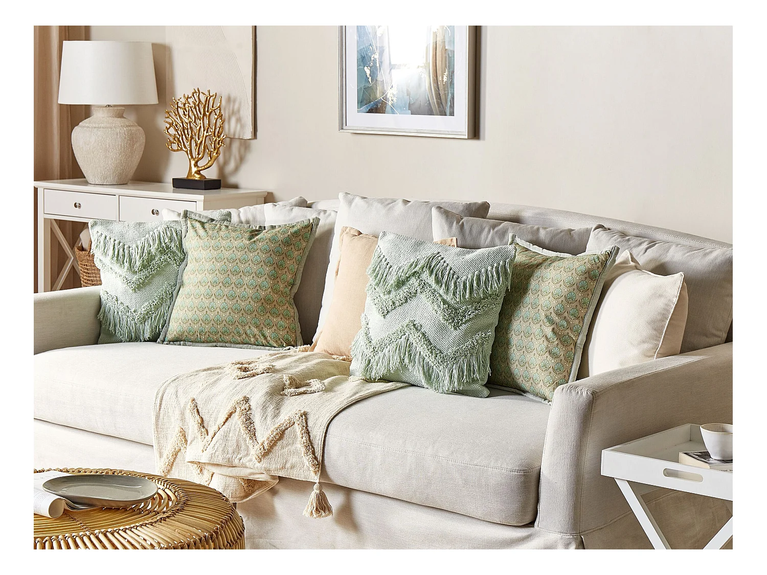 Lot de 2 coussins décoratifs BACOPA Coton 45 x 45 cm Vert Motif à chevrons