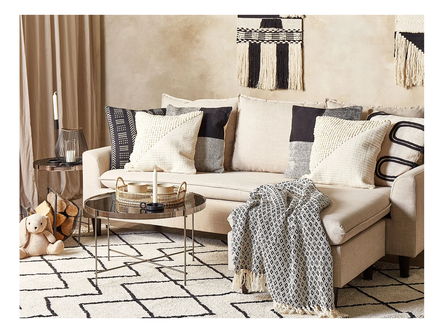 Dekokissen 2er Set PELLAEA Baumwolle 45 x 45 cm Hellbeige Geometrisches Muster