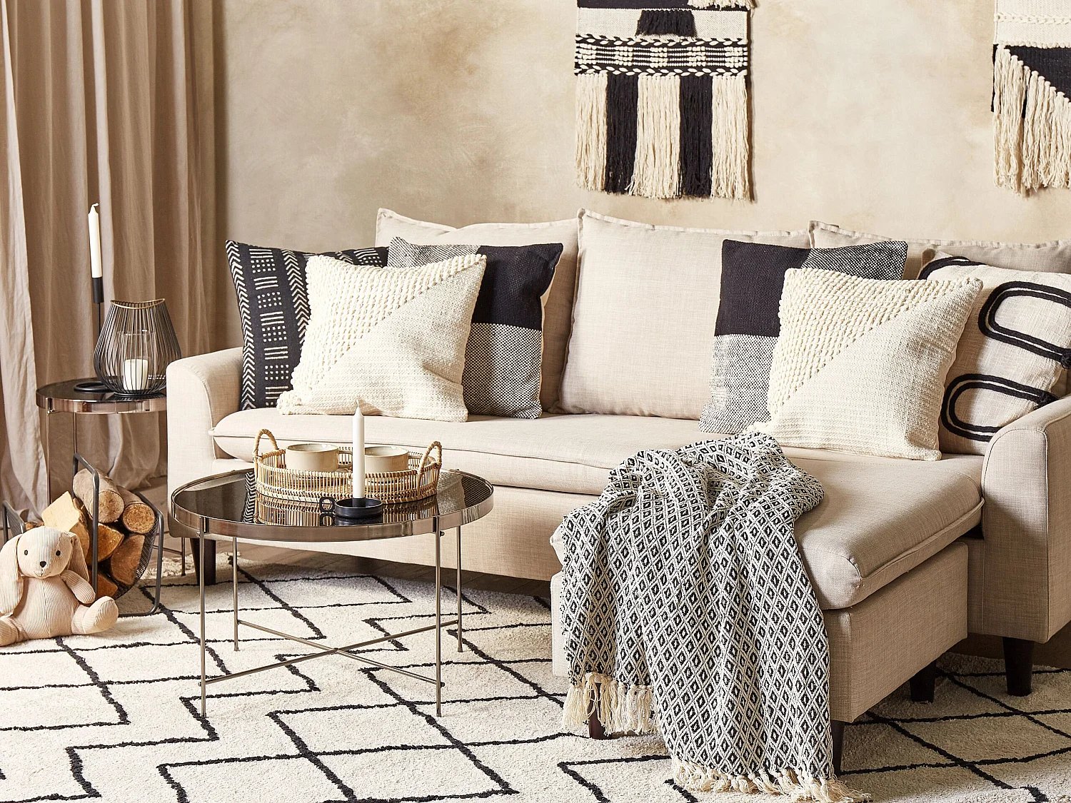 Lot de 2 coussins décoratifs PELLAEA Coton 45 x 45 cm Beige clair Motif géométrique