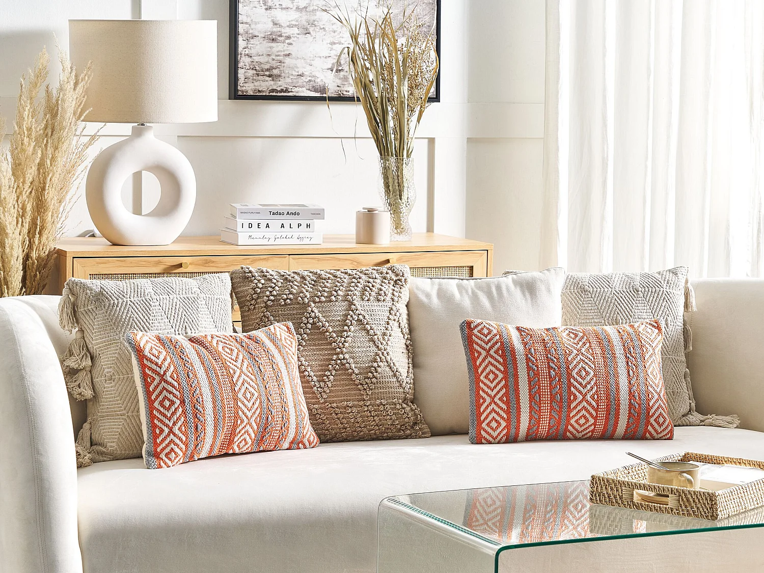 Coussin INULA Coton 30 x 50 cm Orange Motif géométrique