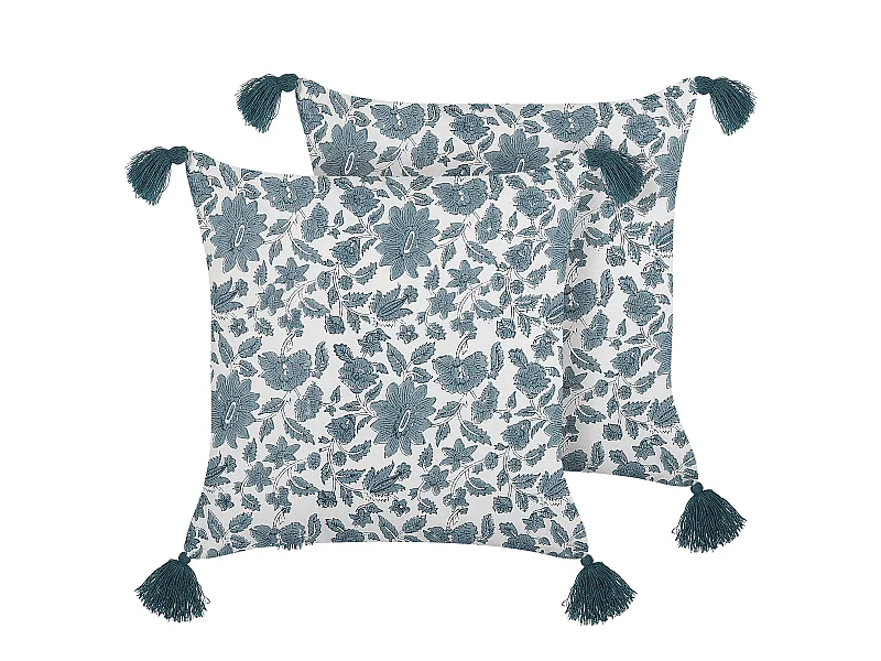 Conjunto de 2 almofadas decorativas RUMEX Algodão 45 x 45 cm Azul Padrão floral