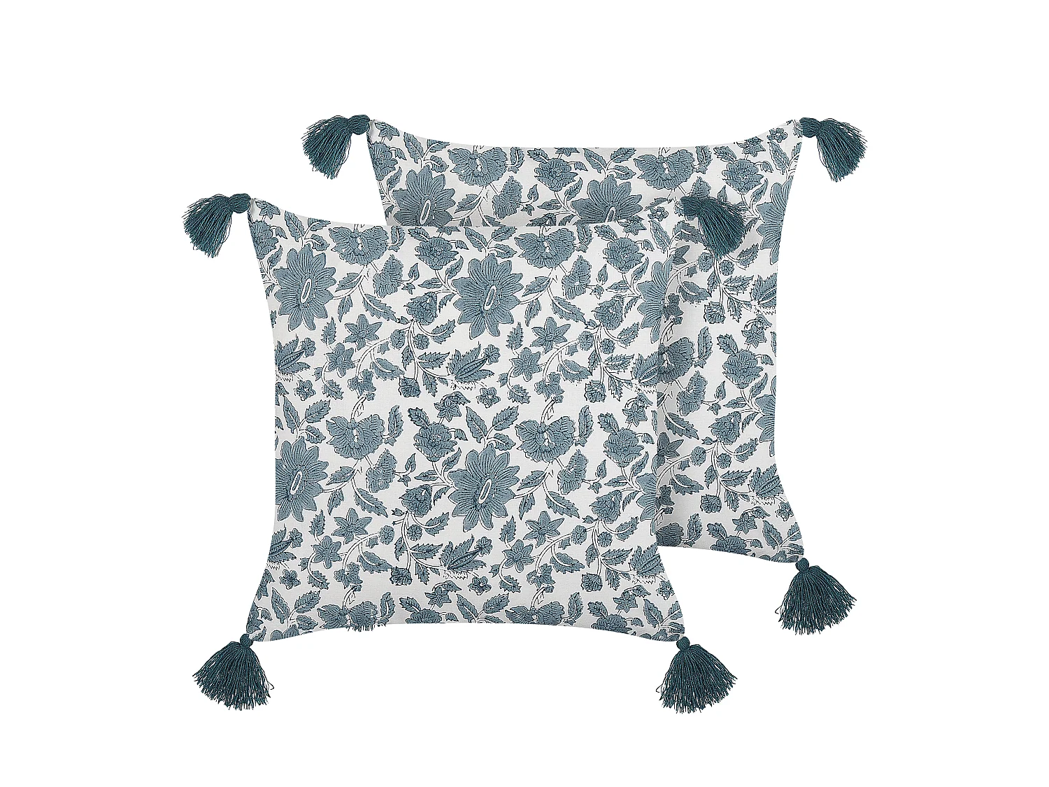 Dekokissen 2er Set mit Füllung Blumenmuster Baumwolle weiß / blau 45x45 cm Rumex