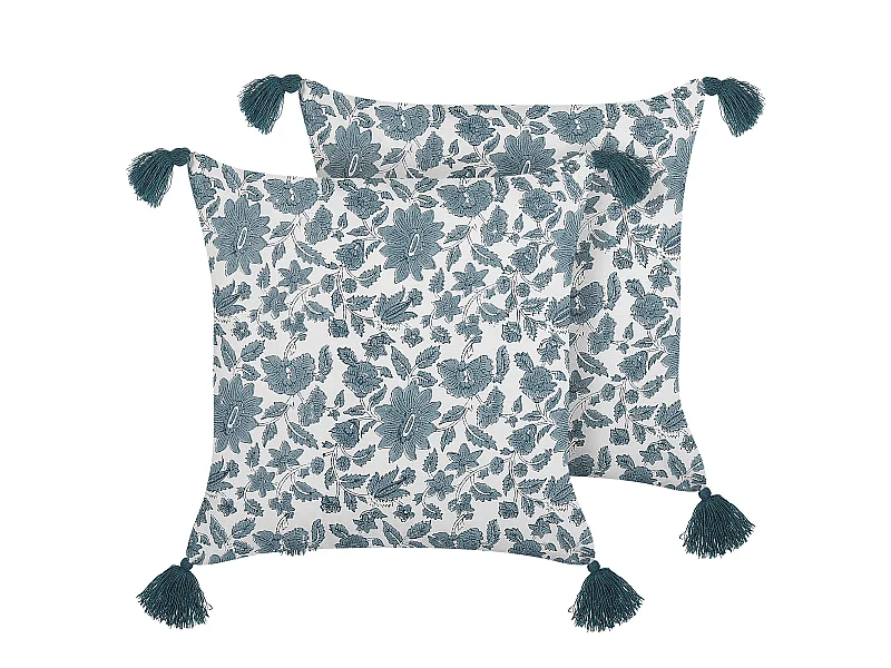 Set van 2 decoratieve kussens RUMEX Katoen 45 x 45 cm Blauw Bloempatroon