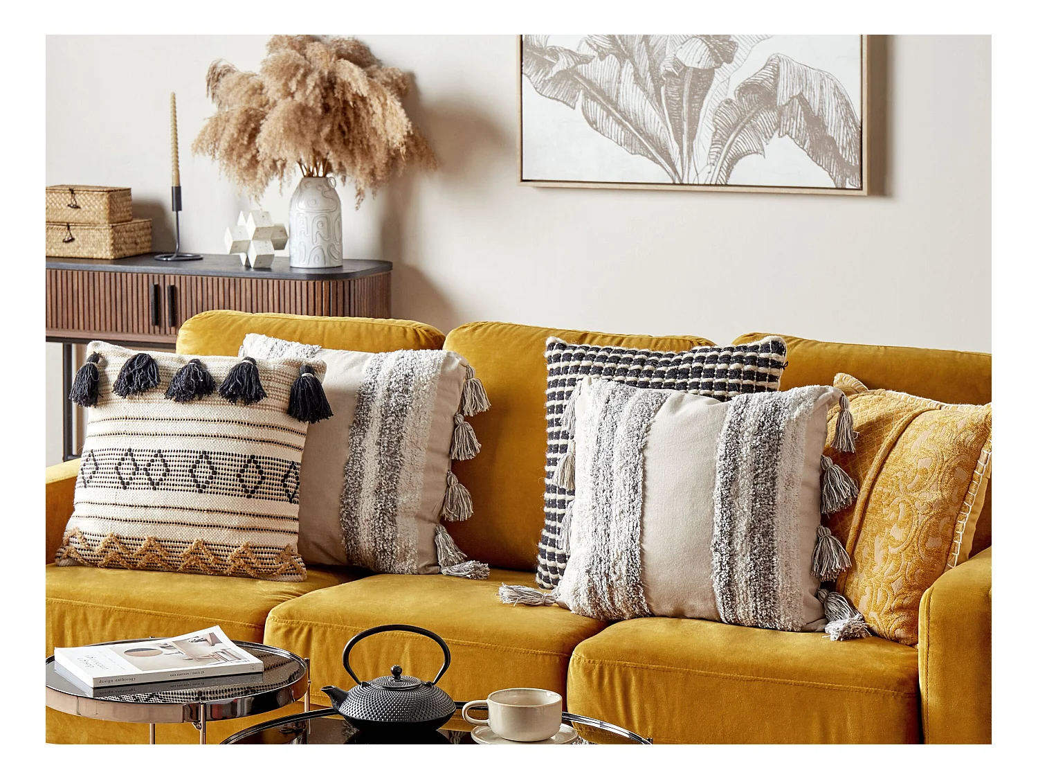 Sierkussen HELICONIA Katoen 45 x 45 cm Beige Gestreept