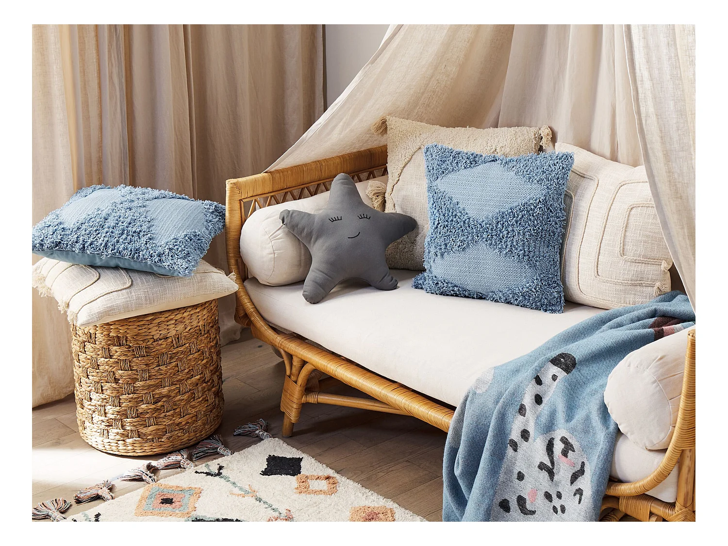 Sierkussen RHOEO Katoen 45 x 45 cm Blauw Geometrisch patroon