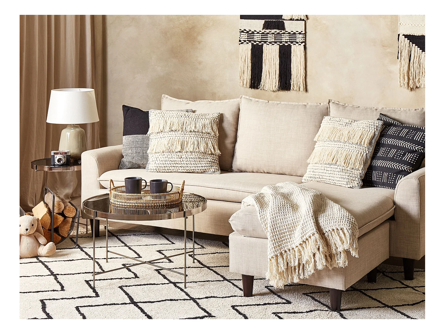 Set van 2 decoratieve kussens IRESINE Katoen 45 x 45 cm Beige Geometrisch patroon