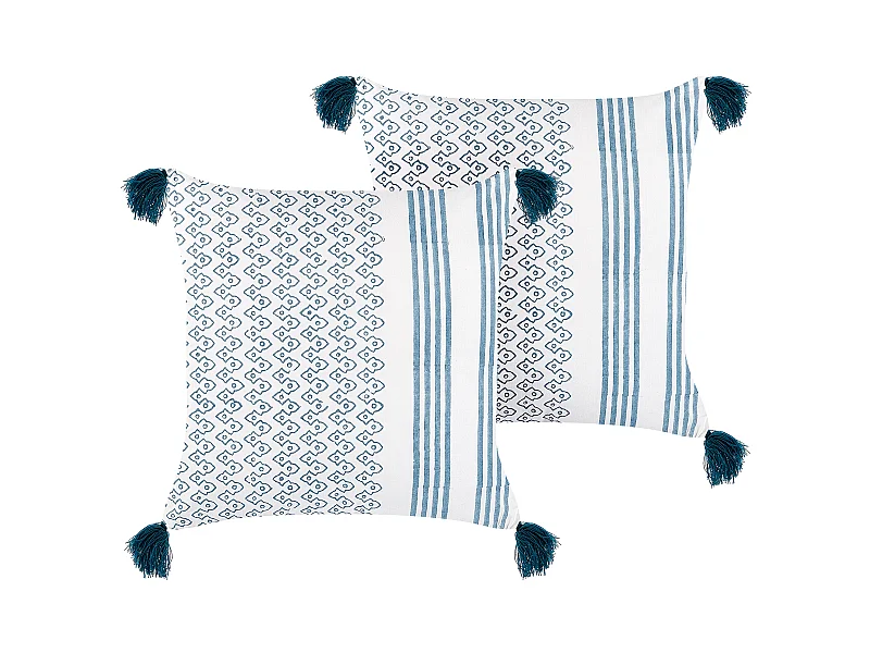 Lot de 2 coussins décoratifs TILIA Coton 45 x 45 cm Bleu Motif géométrique
