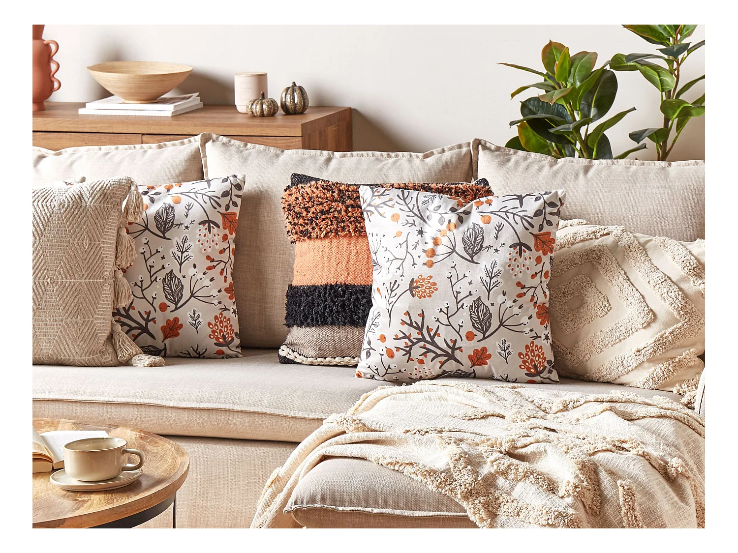 Conjunto de 2 cojines decorativos MONTBRETIA Terciopelo 45 x 45 cm Multicolor Patrón de plantas