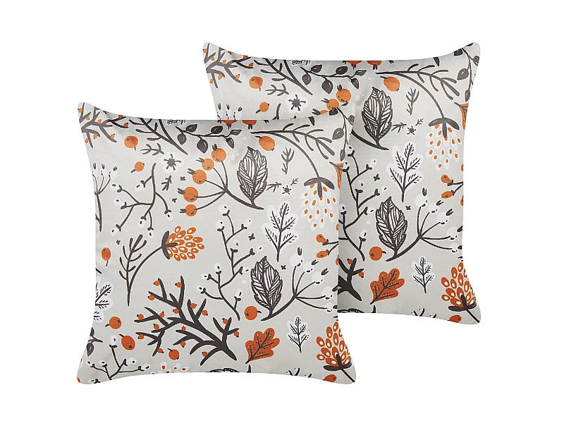 Dekokissen Samtstoff Herbstmotiv weiß/mehrfarbig 45 x 45 cm 2er Set Montbretia