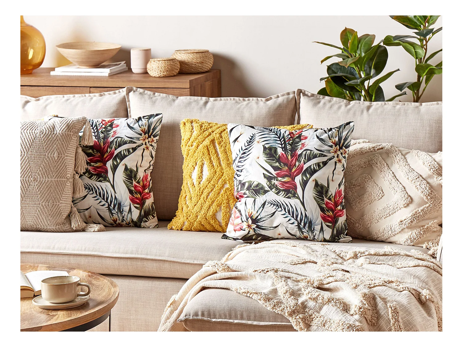 Set van 2 decoratieve kussens EDELWEISS Fluweel 45 x 45 cm Multicolor Bladpatroon