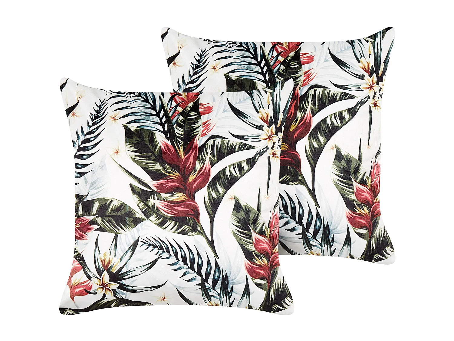 2x Dekokissen Sofakissen Couchkissen Blumenmotiv Blattmuster grün/rot 45x45 cm