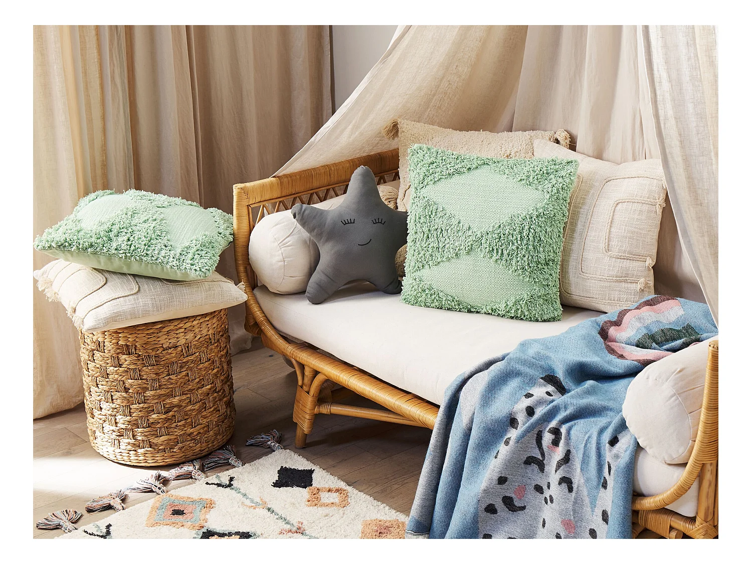 Lot de 2 coussins décoratifs RHOEO Coton 45 x 45 cm Vert clair