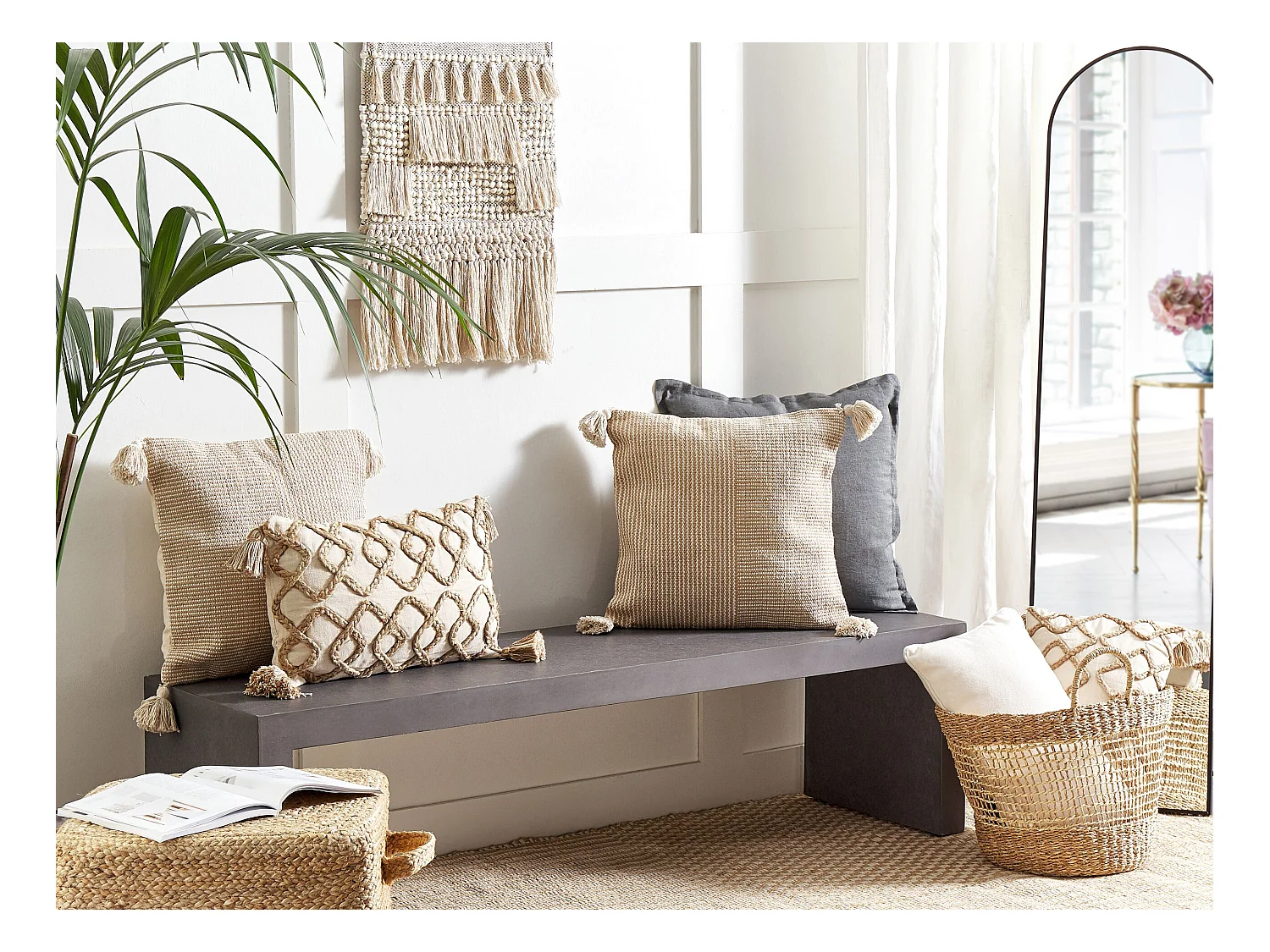 Conjunto de 2 cojines decorativos ARALIA Algodón 45 x 45 cm Beige Patrón geométrico