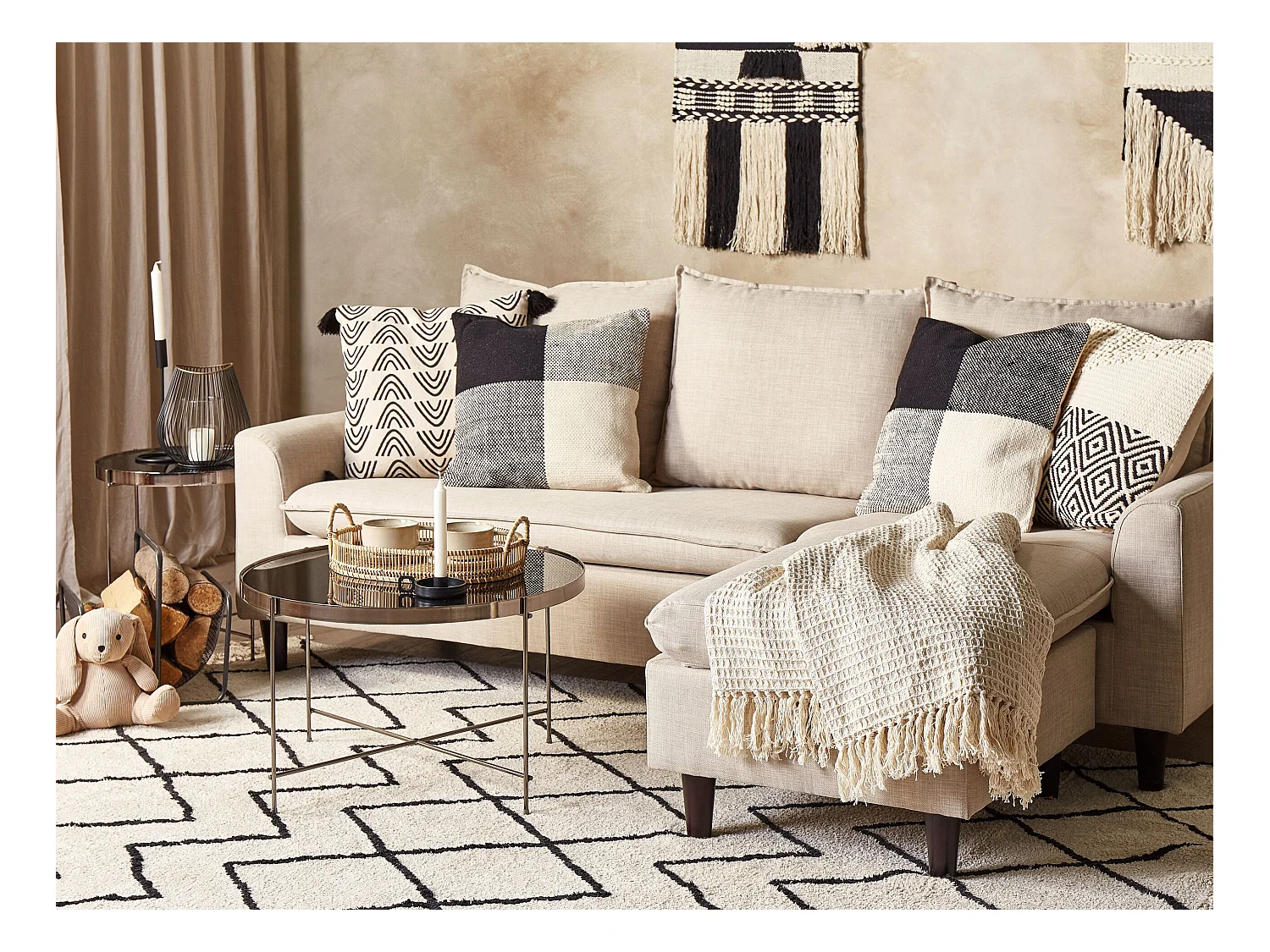 Dekokissen 2er Set LAELIA Baumwolle 45 x 45 cm Schwarz Patchwork