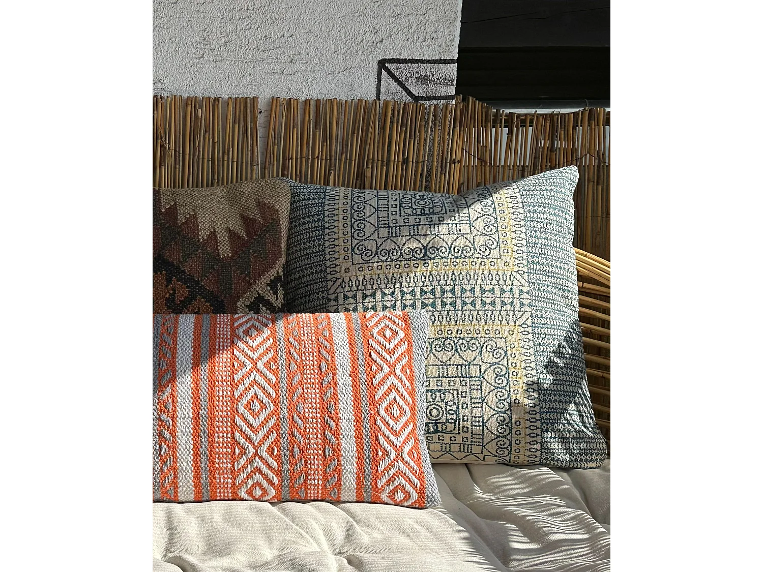 Conjunto de 2 cojines decorativos INULA Algodón 30 x 50 cm Naranja Patrón geométrico