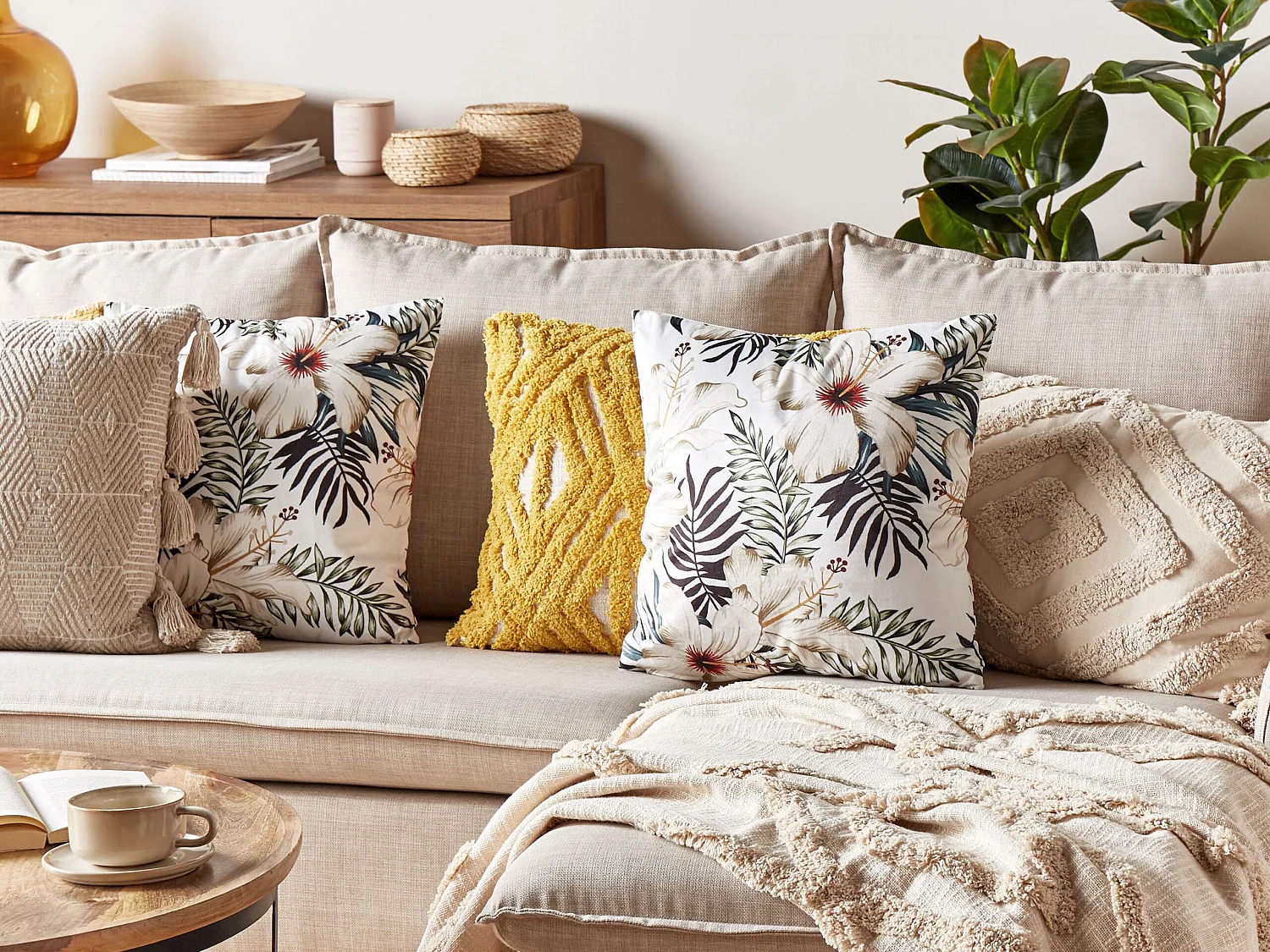 Cojín decorativo OKRA Terciopelo 45 x 45 cm Multicolor Patrón de plantas