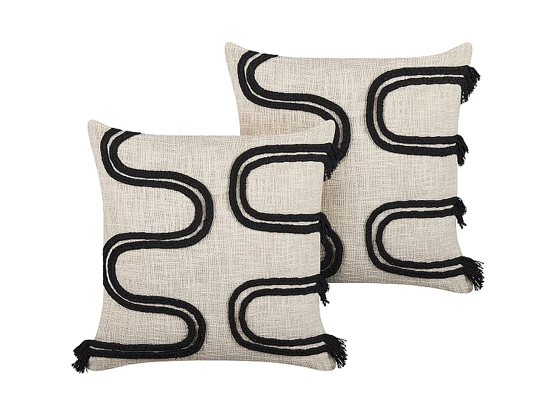 Dekokissen 2er Set mit Füllung Muster Baumwolle beige / schwarz 45x45cm Fuchsia