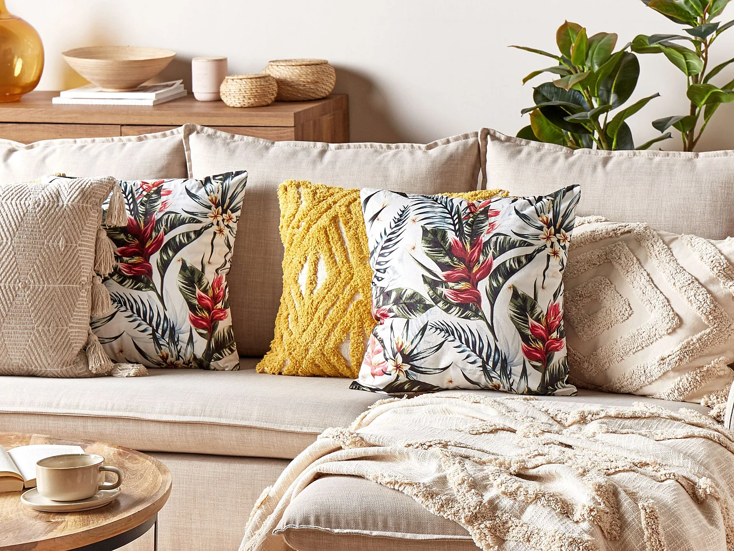 Dekokissen Samtkissen Sofakissen Couchkissen Blattmotiv grün rot 45 x45 cm