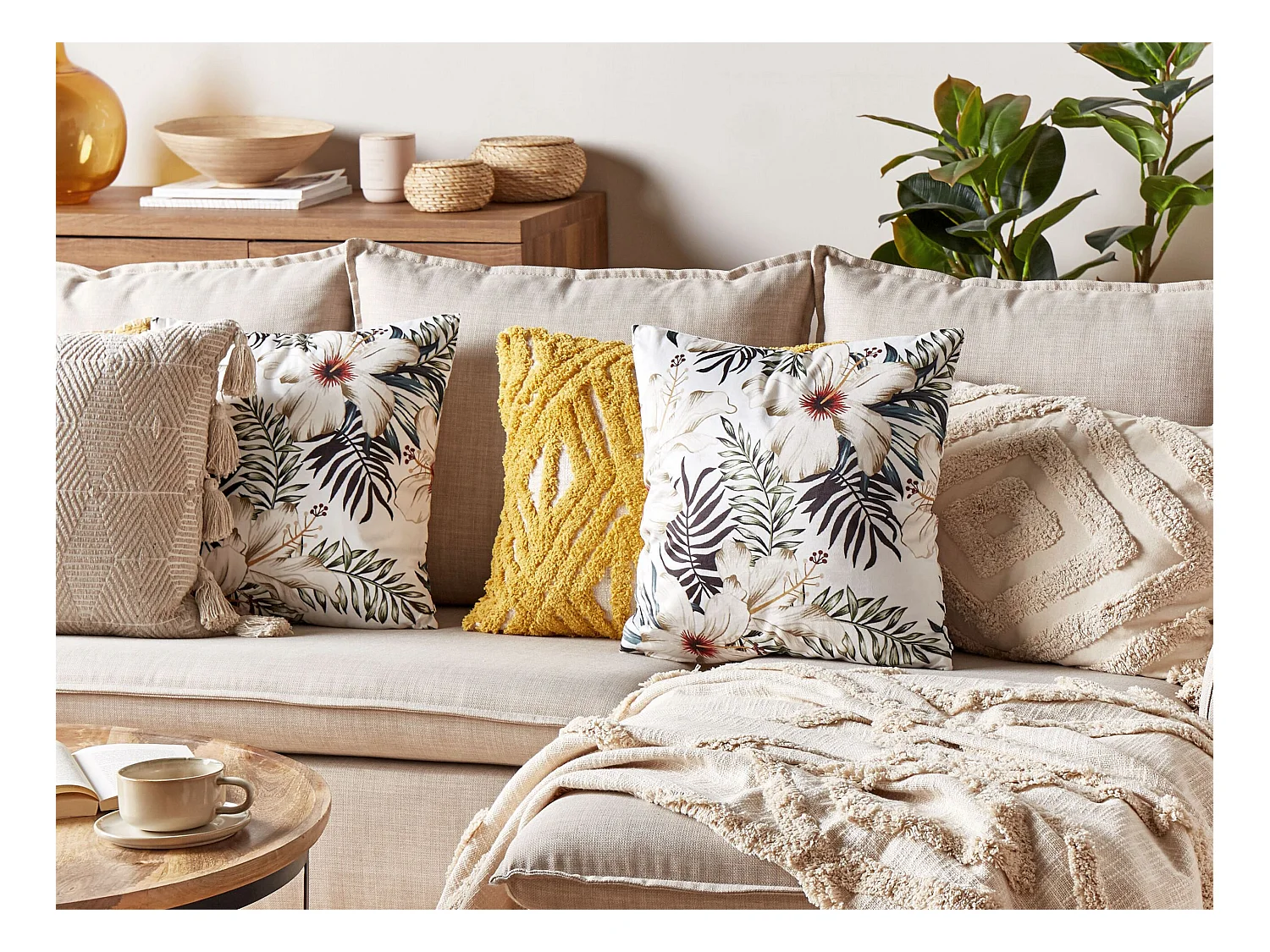 Set van 2 decoratieve kussens OKRA Fluweel 45 x 45 cm Multicolor Bladpatroon