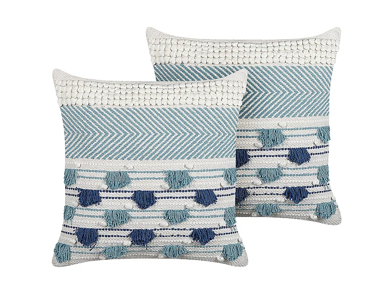 Set di 2 cuscini DATURA Cotone 45 x 45 cm Blu Trama geometrica