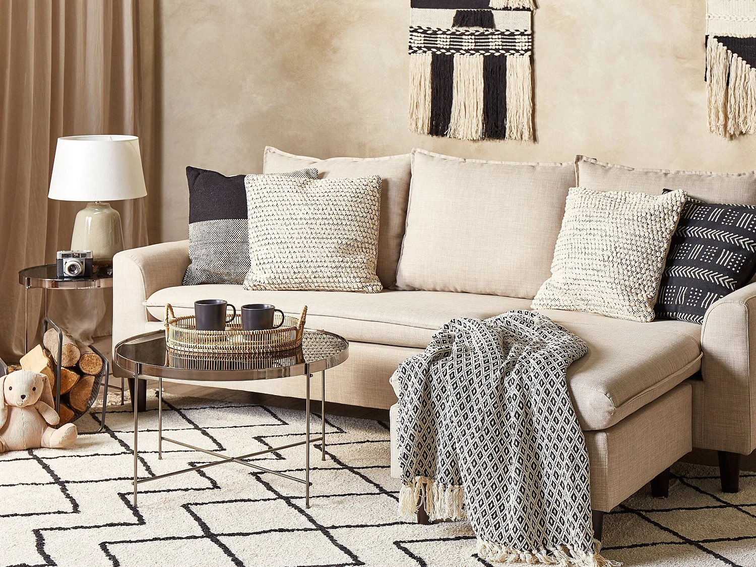 Lot de 2 coussins décoratifs HOWEA Coton 45 x 45 cm Beige Motif géométrique