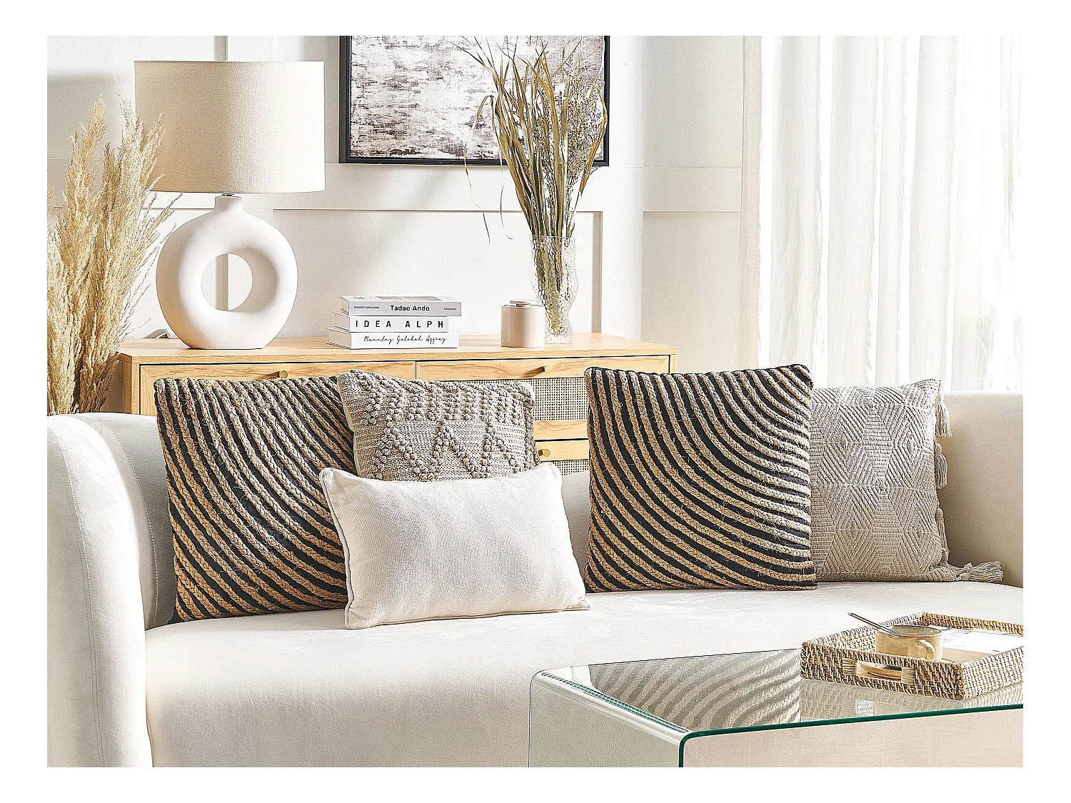 Zestaw 2 poduszek dekoracyjnych BERGENIA Juta 45 x 45 cm Czarny W paski