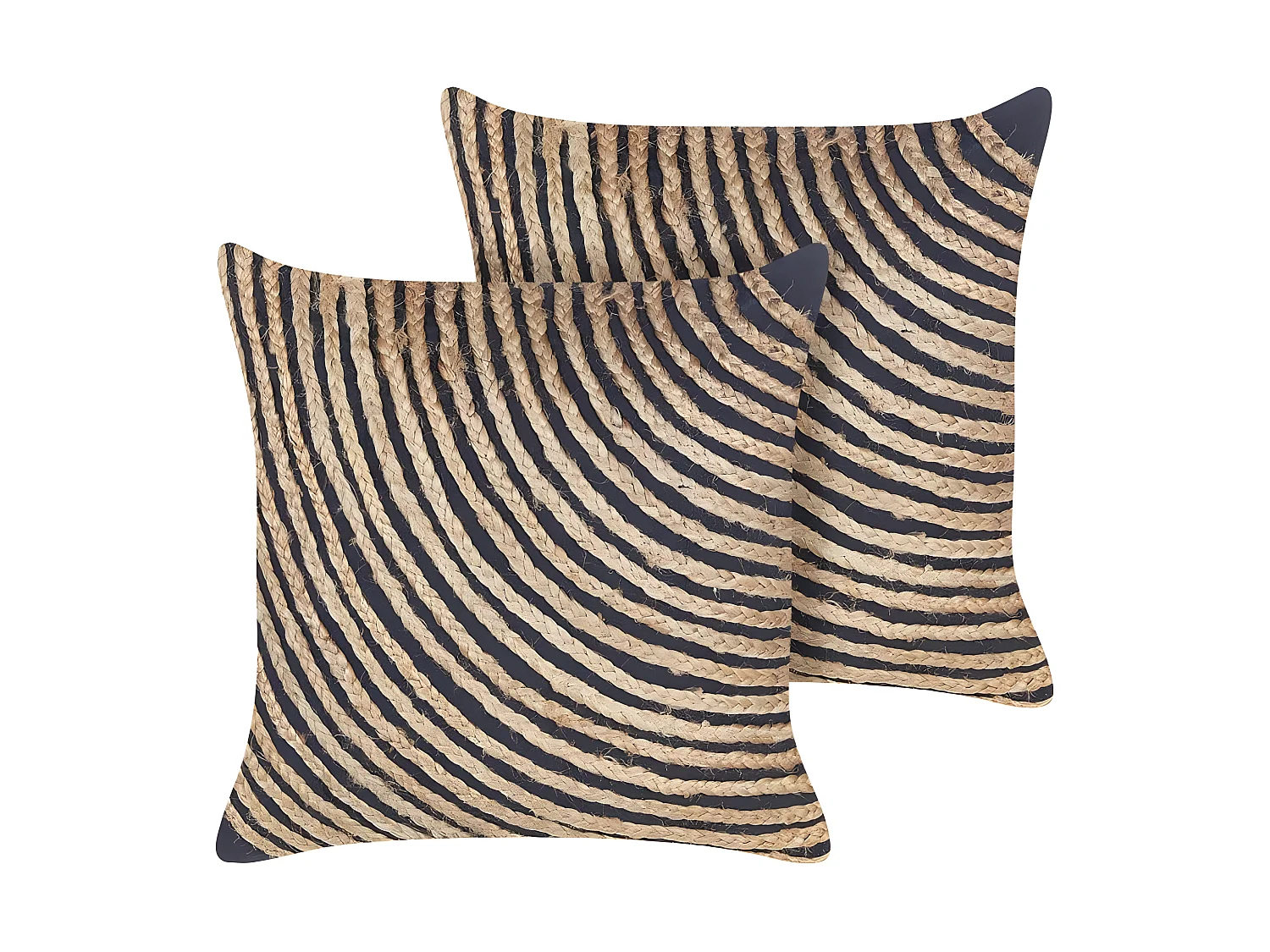 Conjunto de 2 cojines decorativos BERGENIA Yute 45 x 45 cm Negro A rayas