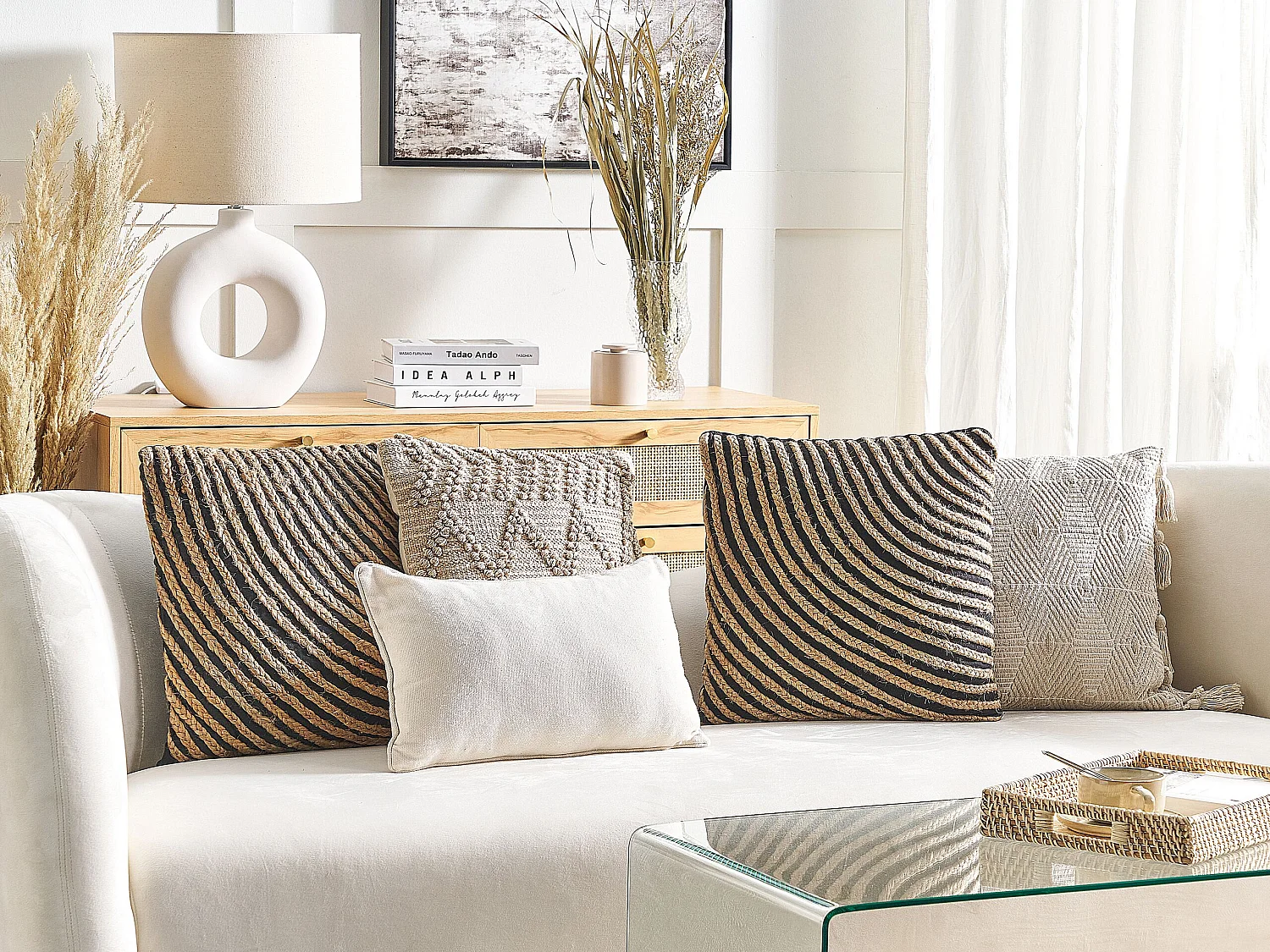 Lot de 2 coussins décoratifs BERGENIA Jute 45 x 45 cm Noir À rayure