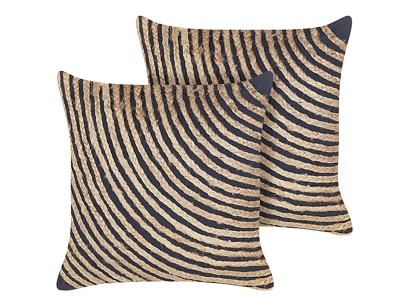 Lot de 2 coussins décoratifs BERGENIA Jute 45 x 45 cm Noir À rayure